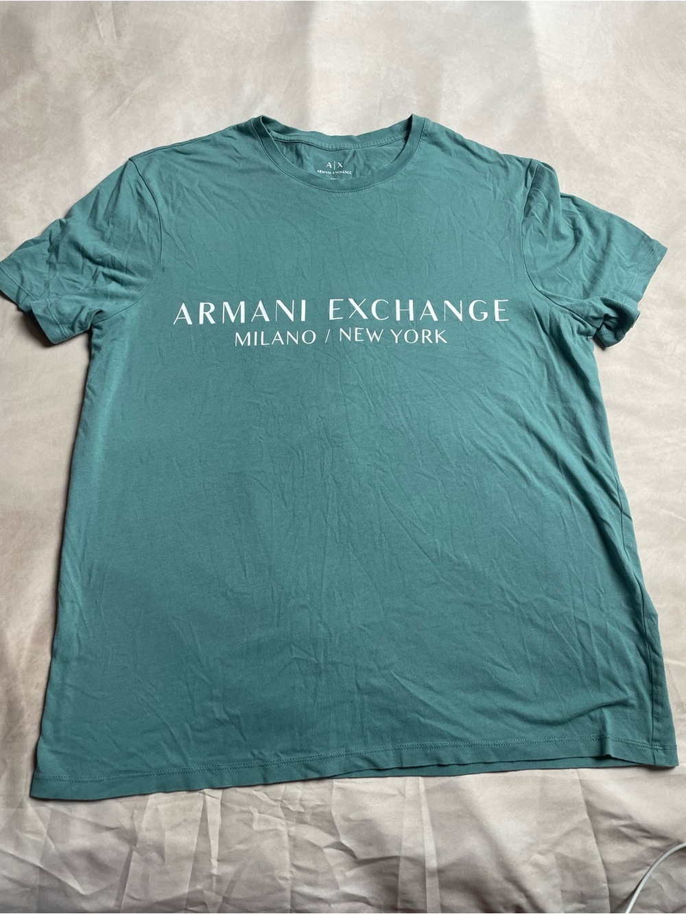 Armani Exchange Teal Crew Neck Short Sleeve Tee with White Logo